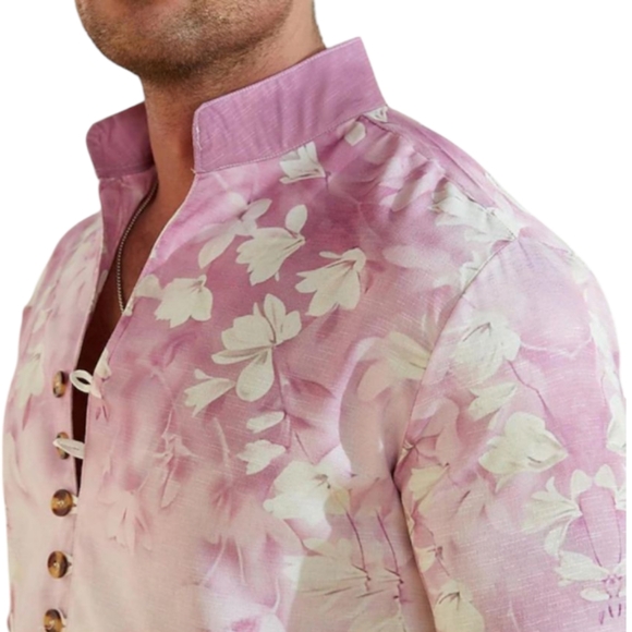 Purple and White Casual Button Down Shirt with Floral Pattern - Picture 3 of 12